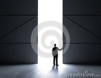 Businessman open doors Stock Photo