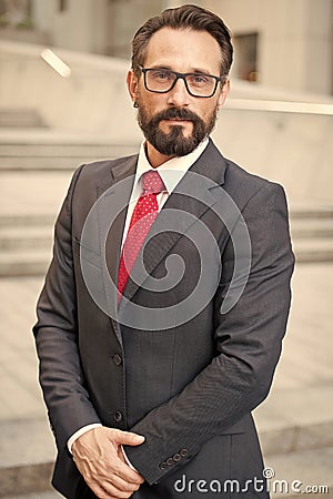 Man on business center background. Successful business person portrait. Professional people Stock Photo