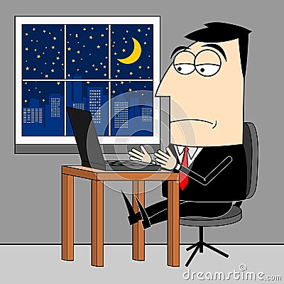 Businessman working late at night on computer - overtime concept Stock Photo