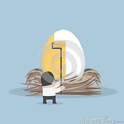 Businessman painting golden color on the egg Vector Illustration