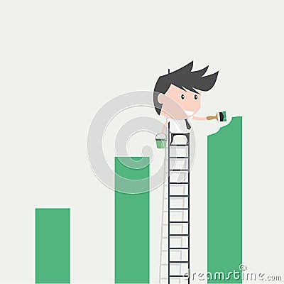 Businessman painting growing graph. Concept of help yourself. Vector Illustration