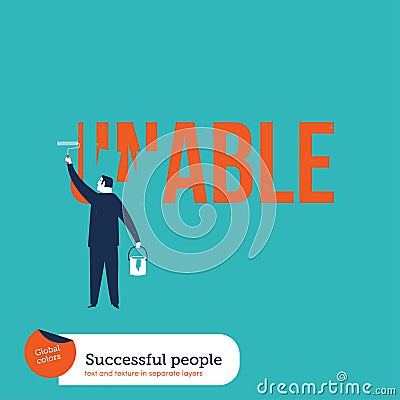 Businessman painting the word unable Cartoon Illustration