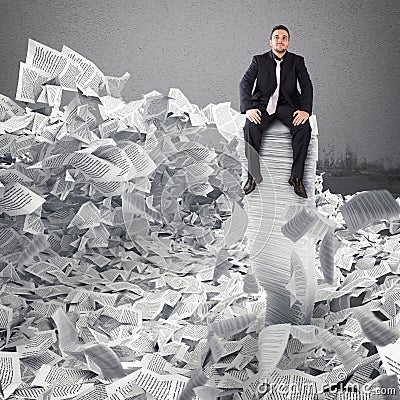 Businessman with paper sheet anywhere. Buried by bureaucracy concept. Stock Photo