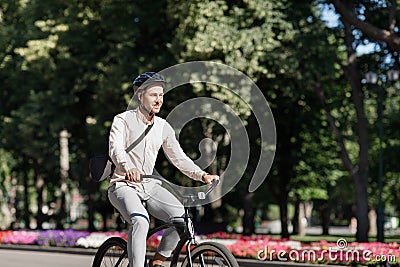 Businessman in park and active sports lifestyle in city Stock Photo