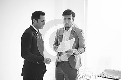 Businessman partner negotiation consulting and discussing Stock Photo