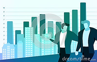 Businessman Partner Walking Talking Property Financial Marketing Business Chart Illustration Vector Illustration