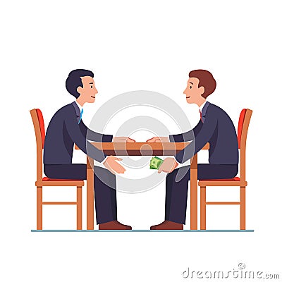 Businessman passing money under table to partner Vector Illustration