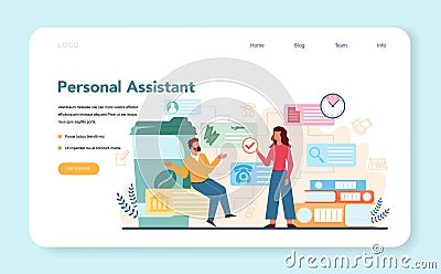 Businessman personal assistant web banner or landing page. Vector Illustration