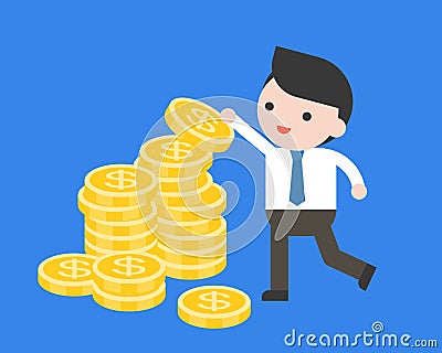 Businessman pick a coin from pile of coins, or arrange gold coin Vector Illustration