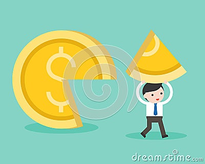 Businessman pick a pieces of gold coin, market share business co Vector Illustration