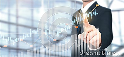 Businessman plan graph growth and increase of chart positive indicators Stock Photo