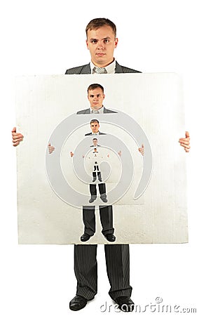 Businessman with plastic board with businessmen Stock Photo