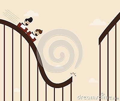 Businessman playing broken roller coaster Vector Illustration