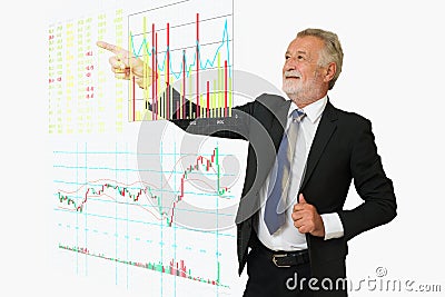 BusinessMan point his hand to Digital Stock Market information b Stock Photo