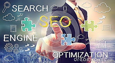 Businessman pointing SEO (search engine optimizati Stock Photo