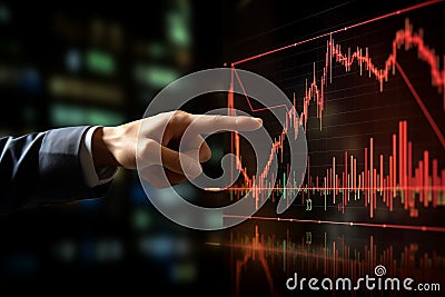 businessman is pointing at a stock chart on a computer screen by Generative AI Stock Photo