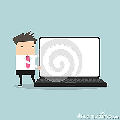 Businessman pointing to laptop display Vector Illustration