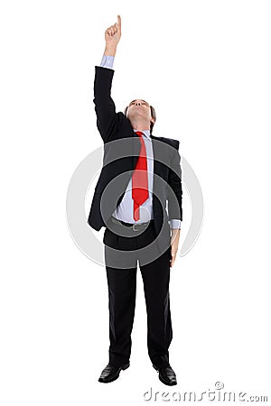 Businessman pointing upwards Stock Photo