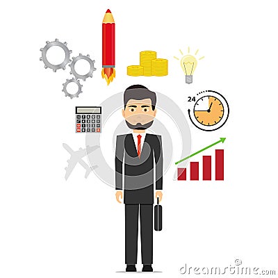 Businessman pondering the idea, the idea for business, the startup concept Cartoon Illustration