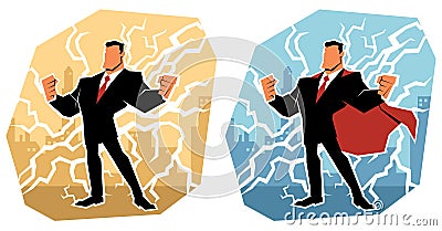 Businessman Power in City Vector Illustration