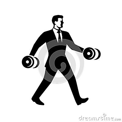 Businessman Power Walking Holding Dumbbell Vector Illustration