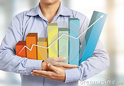 Businessman present colorful rising graph Stock Photo