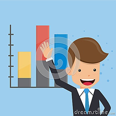 Businessman Present and Graphs Background. Concept Business Vector Illustration Flat Style. Vector Illustration