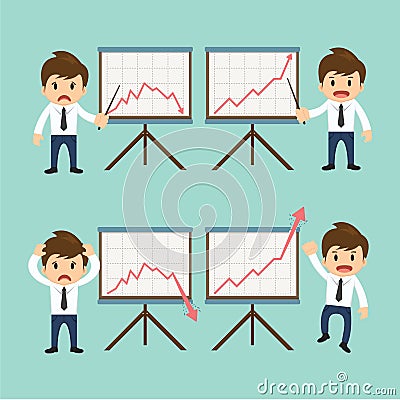 Businessman present growing and present descending vector illustration Vector Illustration