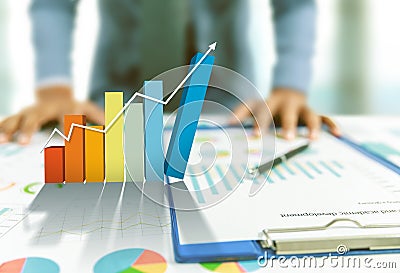 Businessman present rising graph, business growth Stock Photo