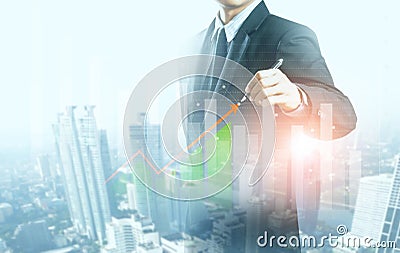 Businessman present rising graph, business growth Stock Photo