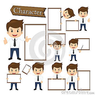 Businessman present whiteboard character set vector Vector Illustration