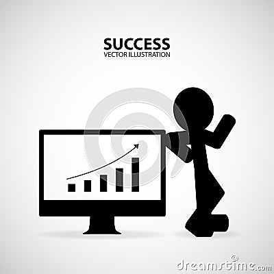 Businessman Presenting Business Growth Chart. Silhouette Graphic Design. Success Concept. Vector Illustration