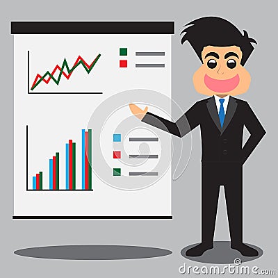 Businessman Presenting Business Profits. Vector Illustration