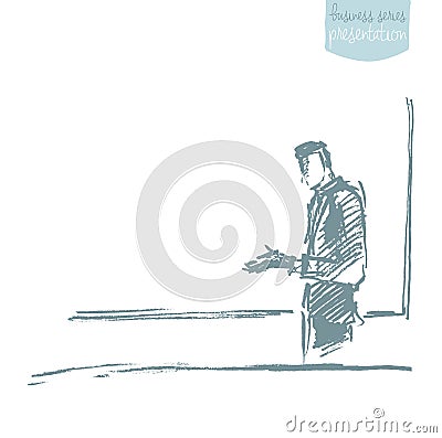 Businessman presenting concept vector sketch. Vector Illustration