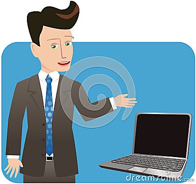 Businessman presenting laptop data Vector Illustration