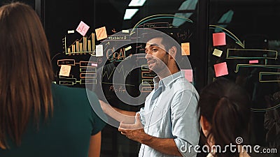 Businessman presenting marketing idea or plan to skilled investor. Tracery Stock Photo