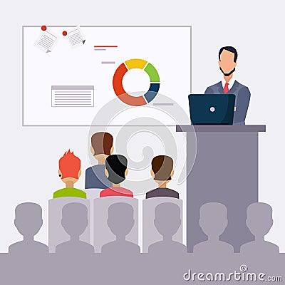 Businessman presenting on paperboard and handle Vector Illustration