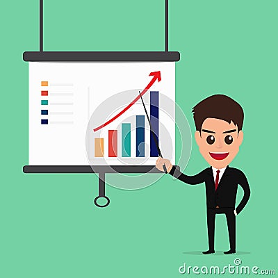 Businessman Presenting and pointing business growth chart Vector Illustration