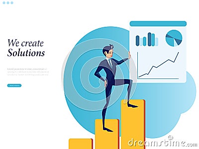 Businessman is presenting a report infographics on the office chart board Vector Illustration