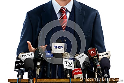 Businessman at Press Conference Stock Photo