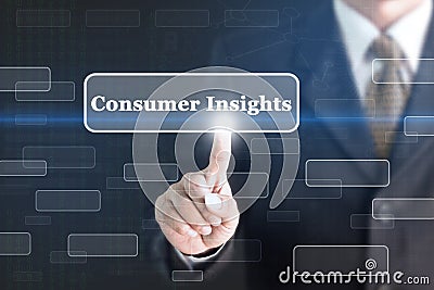 Businessman pressing Consumer Insights concept button. Stock Photo