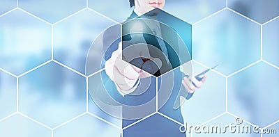 Businessman pressing on digital screen, Stock Photo