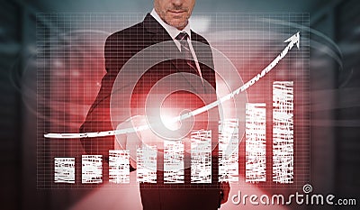 Businessman pressing red chart and arrow interface Stock Photo