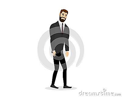 Businessman professional burnout syndrome. Exhausted sick tired male manager walking. Sad boring man. Frustrated worker Vector Illustration