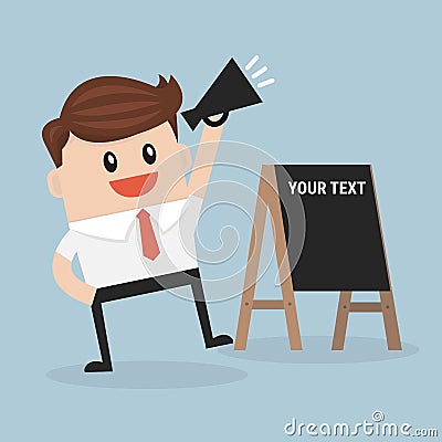 Businessman promote the product, vector illustion flat design style. Vector Illustration