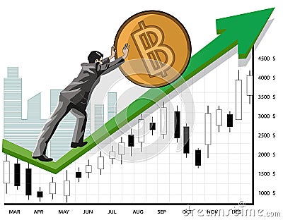 Businessman promoting bitcoin Vector Illustration