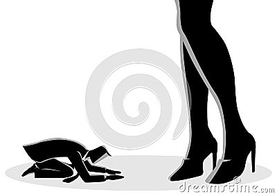 Businessman prostrated under female high heels Vector Illustration