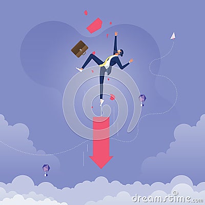 Businessman pulling down by arrow, metaphor to failure-Business and finance concept Vector Illustration