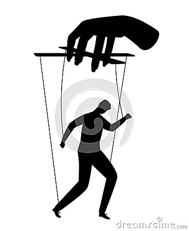 Businessman puppet. Human puppets control, puppeteer hands man marionette silhouette vector illustration, employee staff Vector Illustration