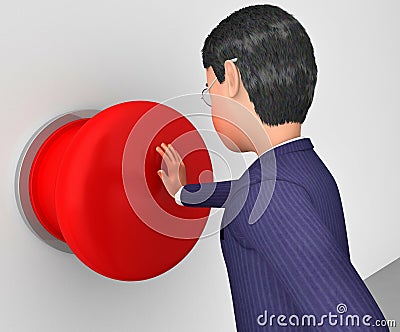 Businessman Pushes Button Represents Get Going And Activate Stock Photo